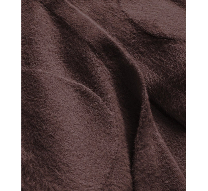 Hnědý dlouhý vlněný přehoz přes oblečení typu alpaka s kapucí model 19012673 - MADE IN ITALY