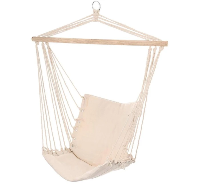 BRAZILSKÁ ZÁVĚSNÁ SEDAČKA HAMAK 100x50 cm PŘÍRODNÍ S VSTŘÍCNÝM PUSHEM BÍLÁ