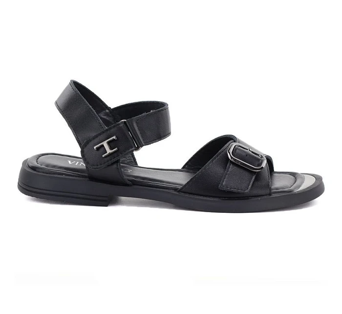 Dámské černé kožené sandály model 22117673 - VINCEZA