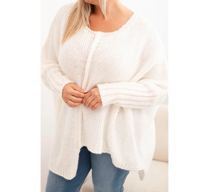 Dámský svetr Plus Size z model 21289883 s volným střihem a rukávem 3/4 ecru - K-Fashion