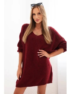 Dámská sukni Plus Size vlněná s výstřihem do V bordová