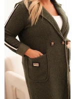 Dámský kabát Plus Size z s kapsami khaki model 21297074 - K-Fashion Dámský kabát Plus Size z s kapsami khaki model 21297074 - K-Fashion
