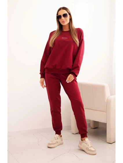 Dámský bavlněný komplet s potiskem Minimal bordový