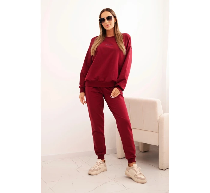 Dámský bavlněný komplet s potiskem Minimal bordový