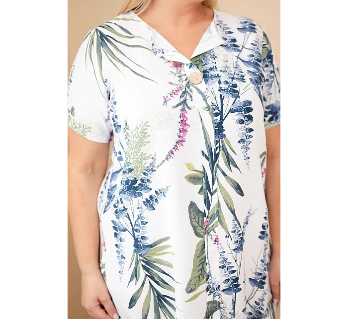 Dámské viskózové šaty Plus Size s krátkým rukávem a výstřihem na knoflíky bílá