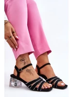 semišové sandály s krystaly Černé model 21609887 - S.Barski