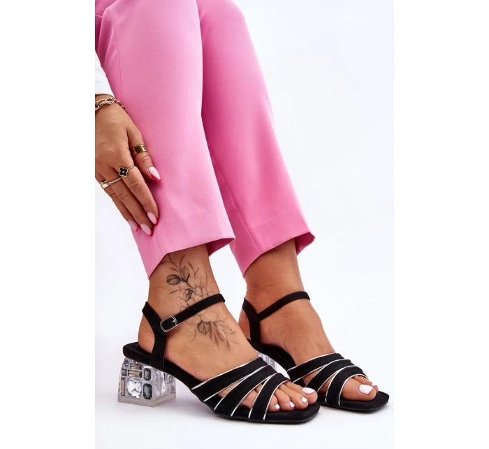 semišové sandály s krystaly Černé model 21609887 - S.Barski