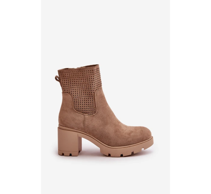 Dámské boty na podpatku se zipem eko semišové béžové Rashmi Dámské boty na podpatku se zipem eko semišové béžové Rashmi