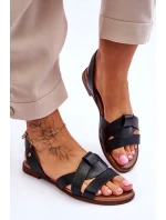 Pohodlné kožené sandály Černé Kayla Pohodlné kožené sandály Černé Kayla