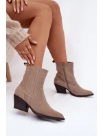 Dámské kotníkové boty na podpatku Béžová  Shoes model 21874682 - IDEAL SHOES