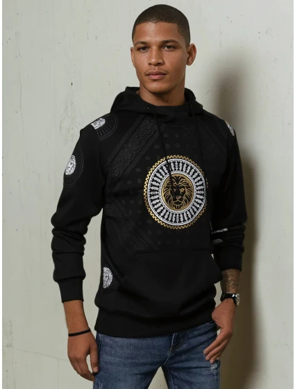 Pánská mikina s kapucí a potiskem černá FashionStreet BX5569