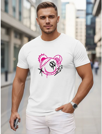 Pánské bavlněné tričko s potiskem ve stylu graffiti, bílé, FashionStreet NX0136R