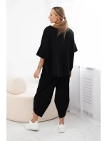 Bavlněný komplet halenka + kalhoty černý