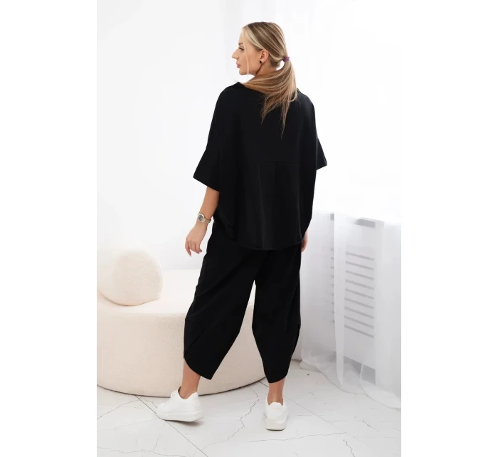 Bavlněný komplet halenka + kalhoty černý