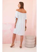 Dámské viskózové šaty s vázáním na rukávech modré Dámské viskózové šaty s vázáním na rukávech modré