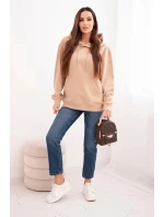 Dámská mikina s kapucí a klokaní kapsou z bavlny camelová