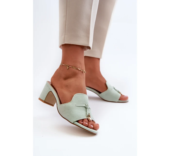 Dámské sandály Z Eko Semišu Na Podpatku Mátové Jemenna Dámské sandály Z Eko Semišu Na Podpatku Mátové Jemenna