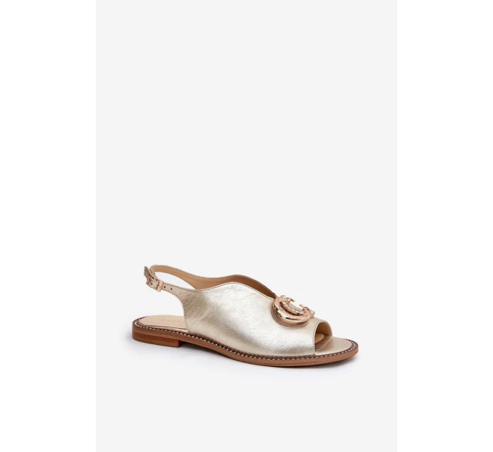 Kožené Sandály Na Plochém Podpatku S Ozdobou Laura Messi 2865 Zlaté