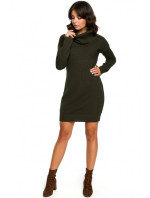 BK010 Pletené svetrové šaty s vysokým výstřihem - béžové