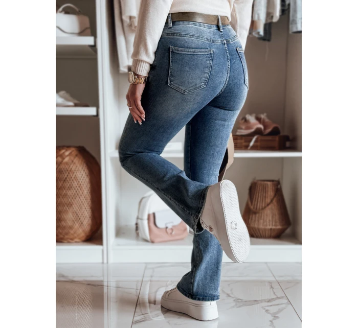 Dámské džínové zvonové kalhoty s páskem FITLOW modré FashionStreet UY2466