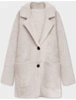 Krátký béžový vlněný přehoz přes oblečení typu alpaka model 18059157 - MADE IN ITALY Krátký béžový vlněný přehoz přes oblečení typu alpaka model 18059157 - MADE IN ITALY