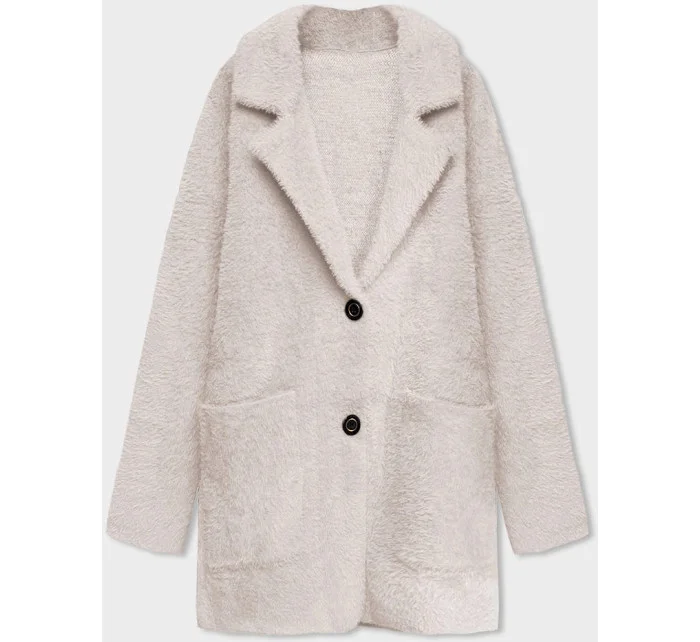 Krátký béžový vlněný přehoz přes oblečení typu alpaka model 18059157 - MADE IN ITALY Krátký béžový vlněný přehoz přes oblečení typu alpaka model 18059157 - MADE IN ITALY