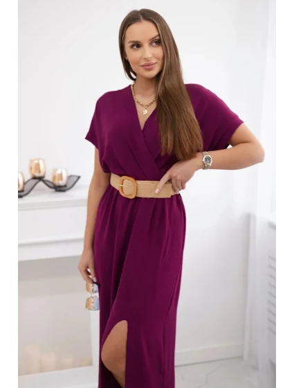 Dlouhé šaty s ozdobným páskem švestka