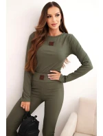 Dámská souprava z bavlny s dlouhým rukávem a legínami khaki Dámská souprava z bavlny s dlouhým rukávem a legínami khaki