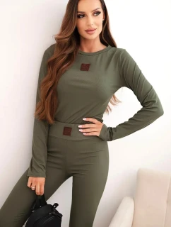 Dámská souprava z bavlny s dlouhým rukávem a legínami khaki