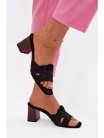 Dámské sandály na podpatku s pásky Eko semišové Černé Corivelle