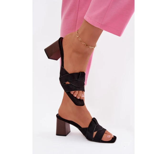 Dámské sandály na podpatku s pásky Eko semišové Černé Corivelle