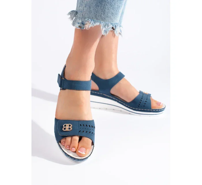 Luxusní modré sandály dámské na klínku Luxusní modré sandály dámské na klínku
