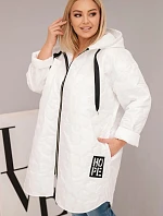 Dámská bunda Plus Size prošívaná s kapucí a nápisem HOPE bílá
