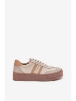 Dámské Kožené Tenisky Na Platformě Zazoo N1234 Béžové