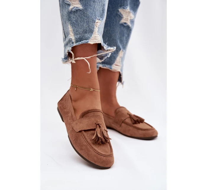 Dámské mokasíny ploché s třásněmi hnědé model 21919041 - Boto Dámské mokasíny ploché s třásněmi hnědé model 21919041 - Boto