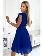 374-4 POLINA Plisované šaty s výstřihem a volánky - CHABROW