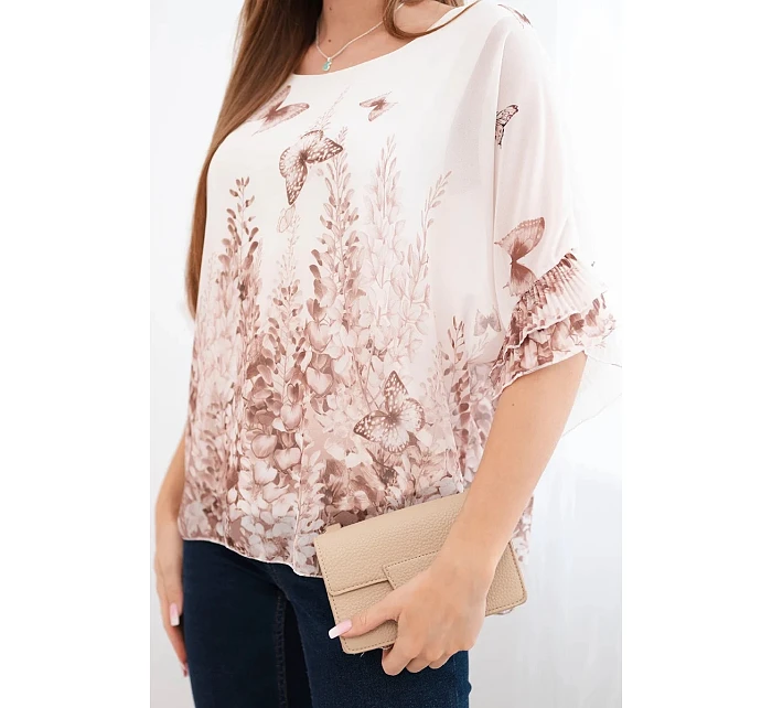 Dámská halenka s plisovaným rukávem a potiskem fango