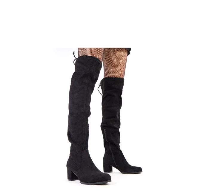 Dámské vysokě kozačky na podpatku D9227 Černá - YOLERA