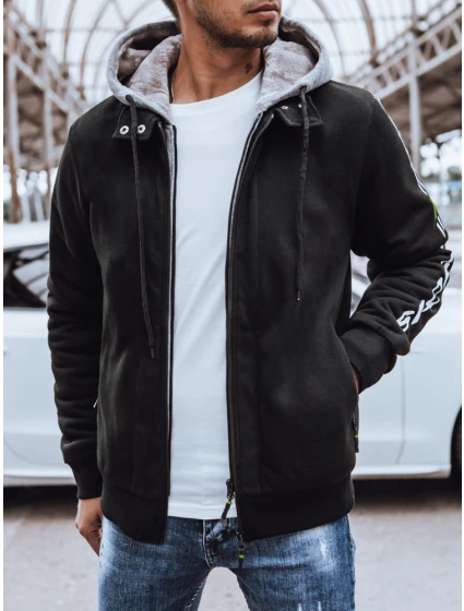 Pánská zateplená mikina s potiskem černá FashionStreet BX5613