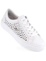 Skórzane buty W białe model 22018131 - Rieker