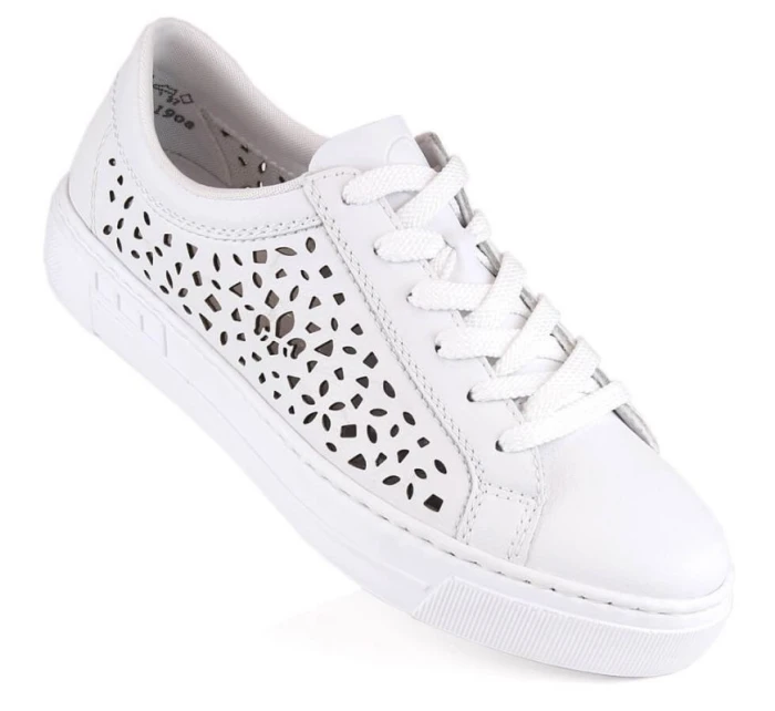 Skórzane buty W białe model 22018131 - Rieker