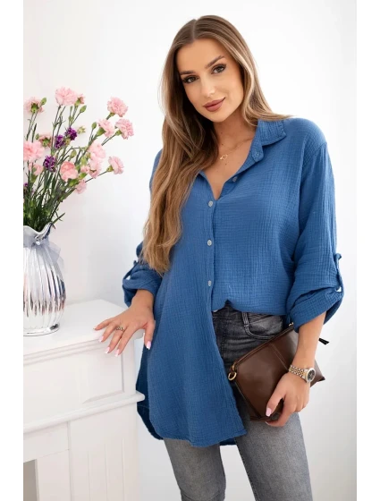 Bavlněná mušelínová košile Plus Size Tmavý denim Bavlněná mušelínová košile Plus Size Tmavý denim