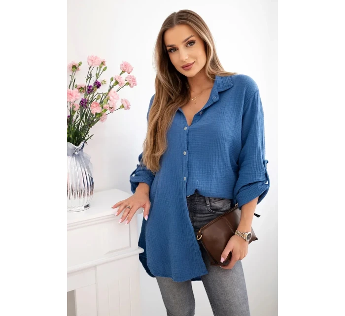 Bavlněná mušelínová košile Plus Size Tmavý denim Bavlněná mušelínová košile Plus Size Tmavý denim