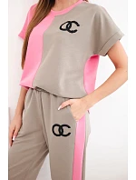 Dámský komplet máslový s oversize mikinou a širokými kalhotami růžový + fango Dámský komplet máslový s oversize mikinou a širokými kalhotami růžový + fango