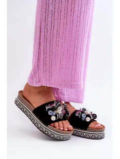 Dámské žabky na platformě s ozdobami S.Barski HY077 černé