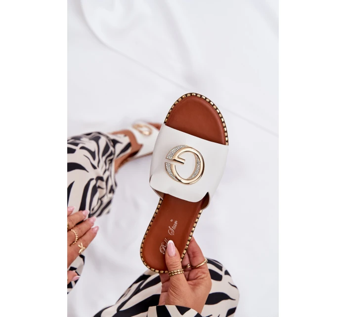 Eko Kožené Ploché Sandály Dámské S Dekorativním Detalem Bílé model 21687720 - Boto Eko Kožené Ploché Sandály Dámské S Dekorativním Detalem Bílé model 21687720 - Boto