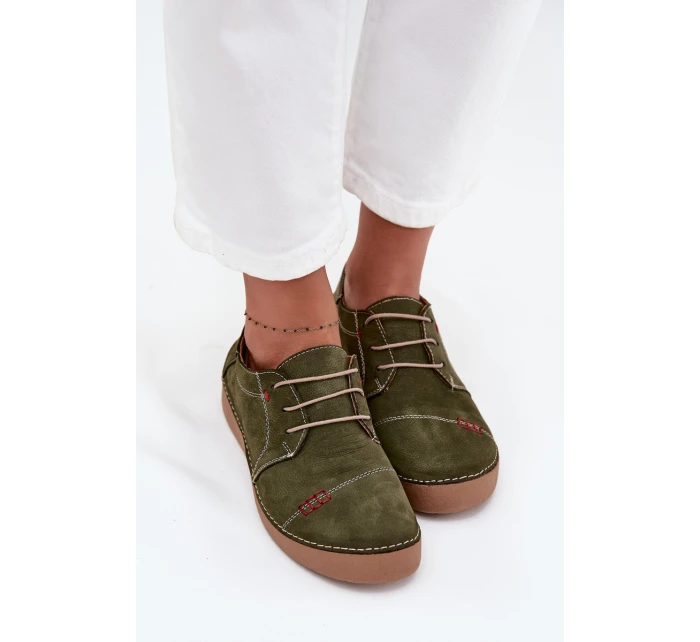 Kožené dámské polobotky s prošitím Artiker 57C2112 Zelené