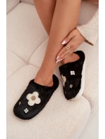 Kožešinové pantofle s květinami Černé Selinne Kožešinové pantofle s květinami Černé Selinne