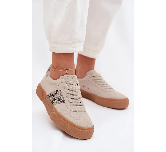 Dámské tenisky s vložkami z kůže Big Star šedé model 22040018 - Big Star Shoes