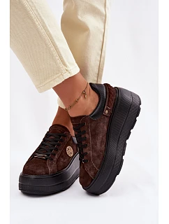 Kožené semišové dámské tenisky na platformě D&A LR61-7094 čokoládové